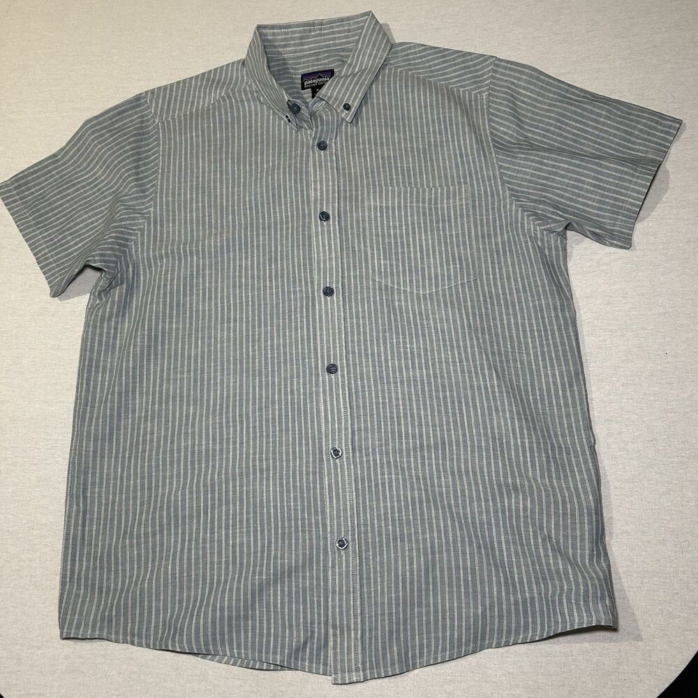 Patagonia Mens M Lightweight Bluffside Shirt Blue White Stripe STY54121SP20